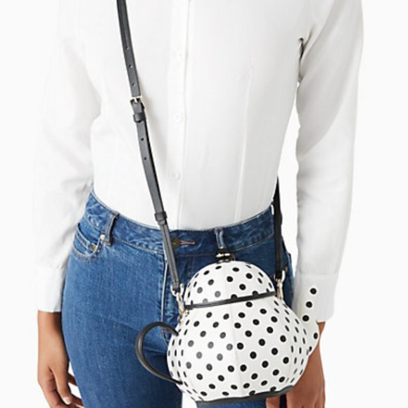 Kate Spade New Teapot Tea Party Polka Dots Black White Kettle Alice Wonderland - Picture 14 of 14